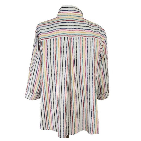 Ali Miles Size XL Striped Button Front Wired Collar Roll Tab Tunic Top - Picture 5 of 8